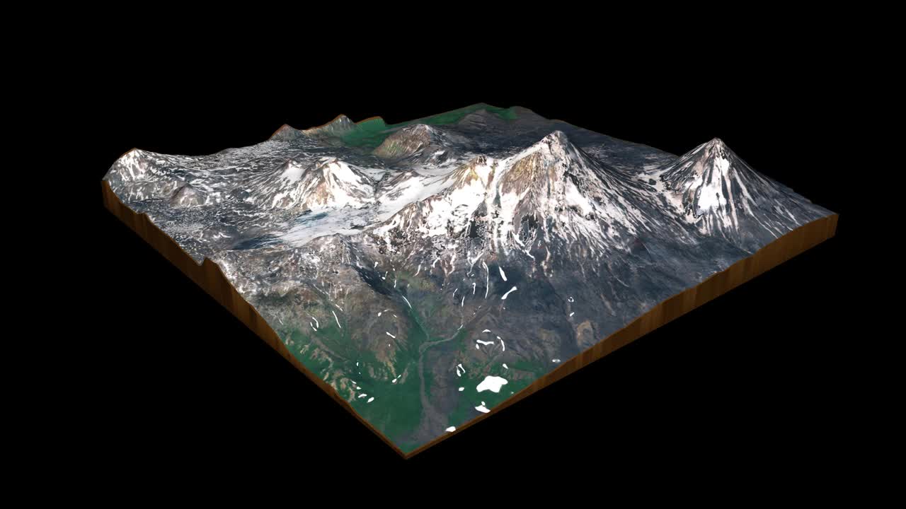 帕夫洛夫火山地形地图3D渲染360度循环动画视频素材