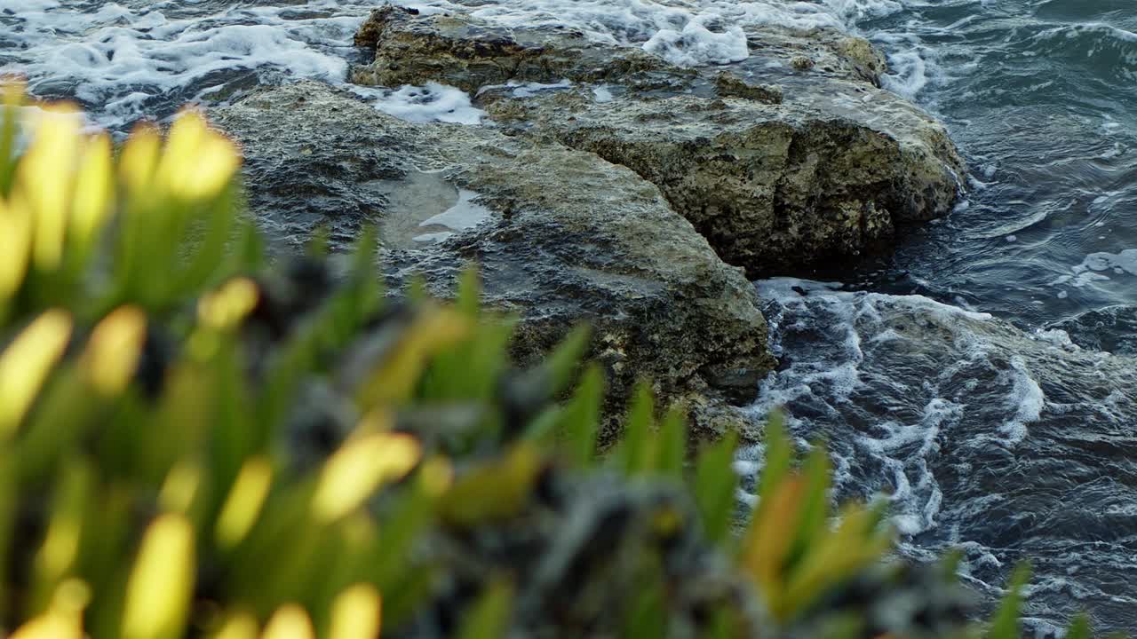 岩石和狂野的海浪视频素材