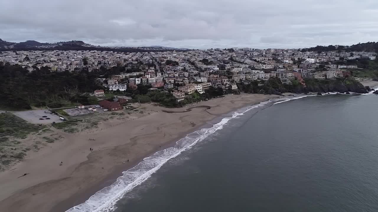 加州旧金山的贝克海滩。海悬崖地区的背景。美国视频素材