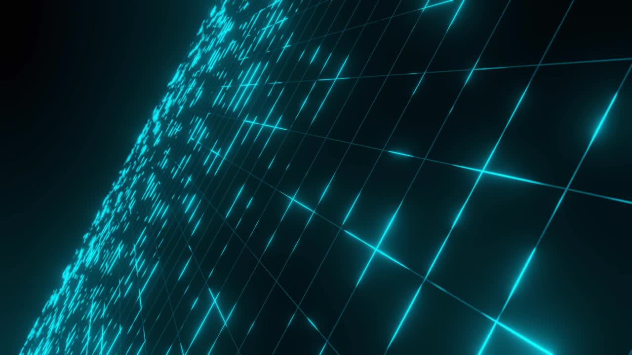 未来蓝色发光的霓虹灯线空间背景3D渲染视频素材