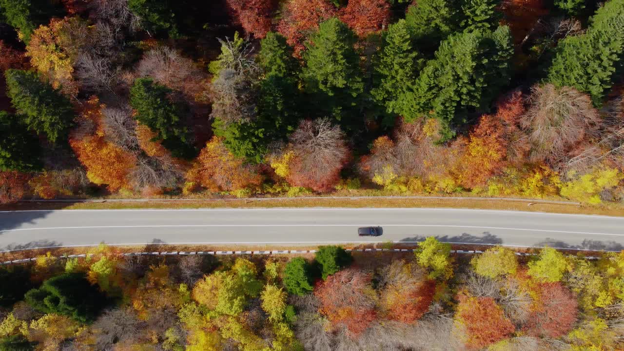 秋天的色彩和山路鸟瞰图视频素材