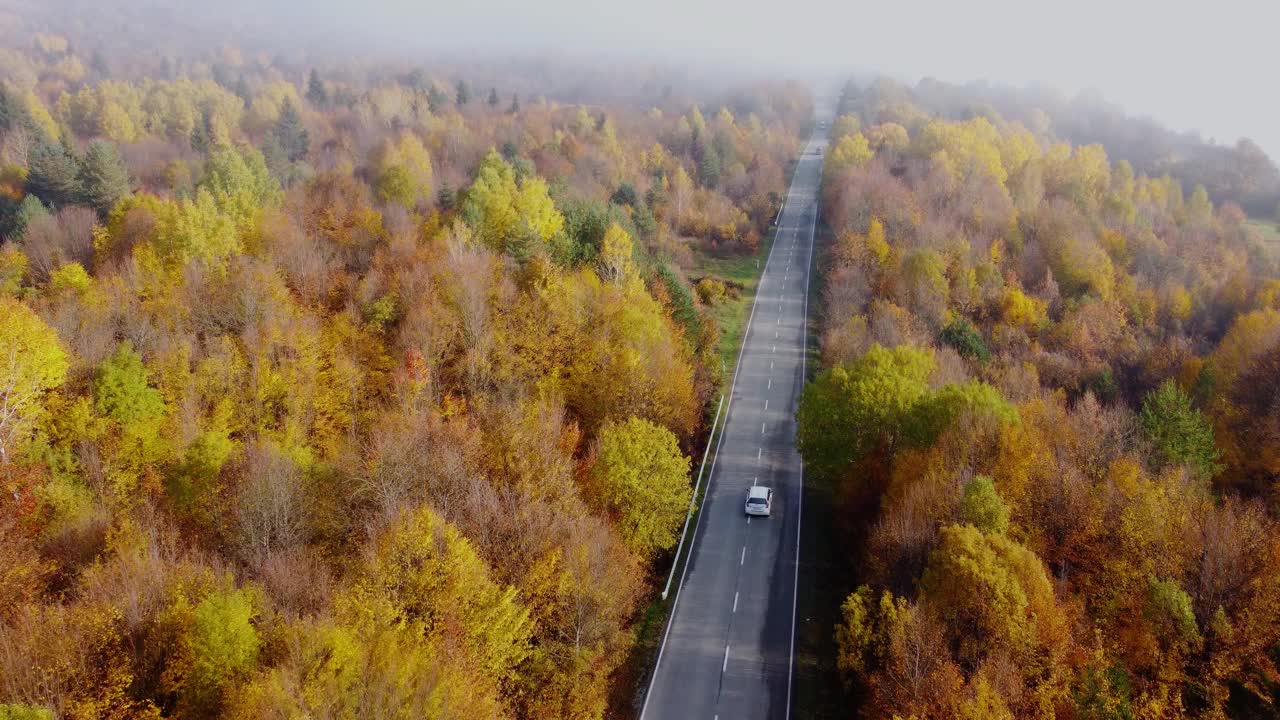 秋天的色彩和山路鸟瞰图视频素材