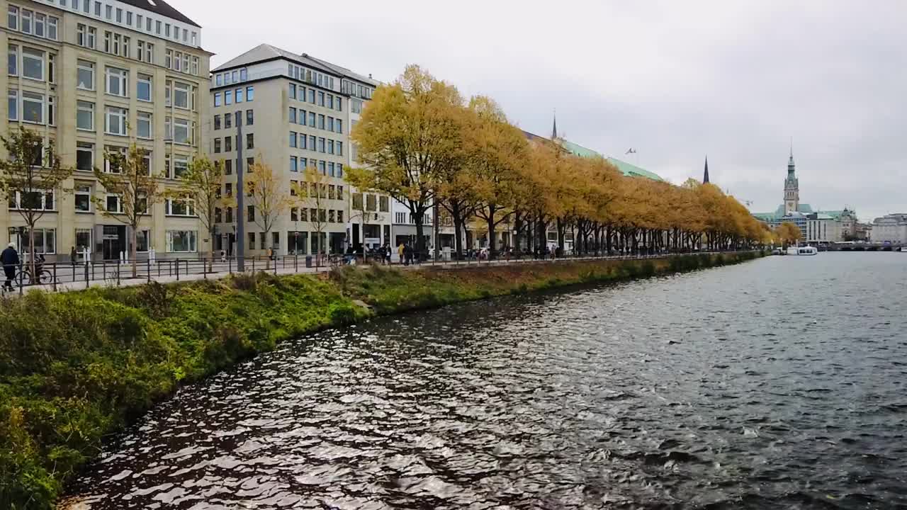 阿尔斯特湖上的汉斯塔特汉堡城市景观视频素材