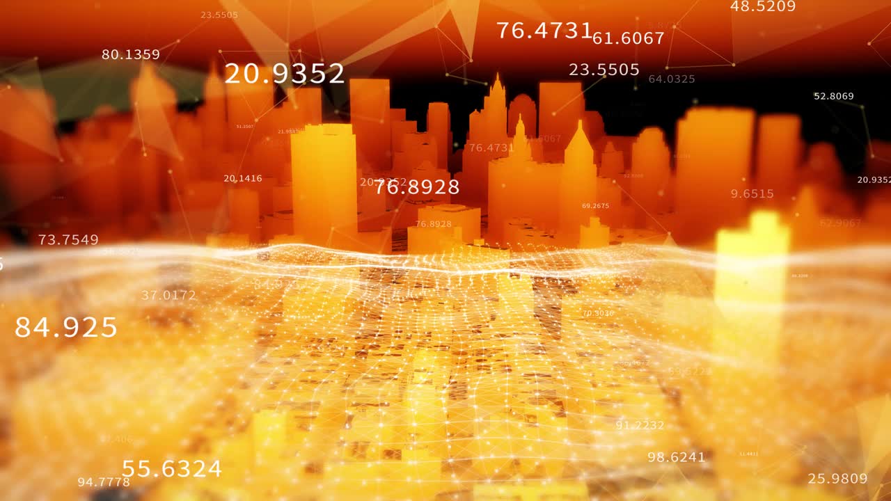 4k大数据数字化城，商业数字化。智慧城市和通讯网络。视频素材