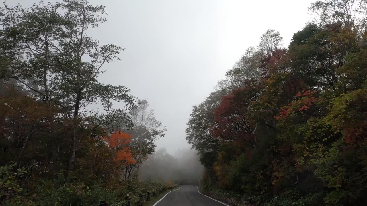 沿着雾蒙蒙的山路行驶视频素材