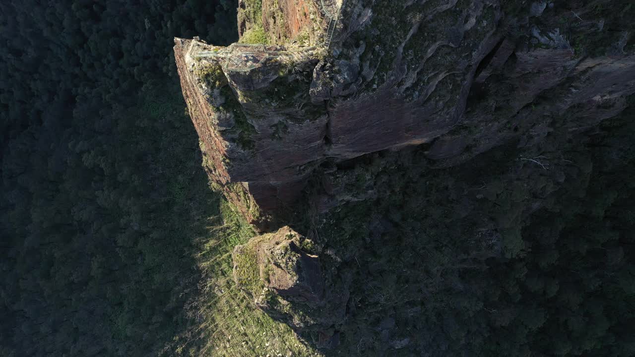 移动到山崖岩层之上，森林山谷，鸟瞰图视频素材