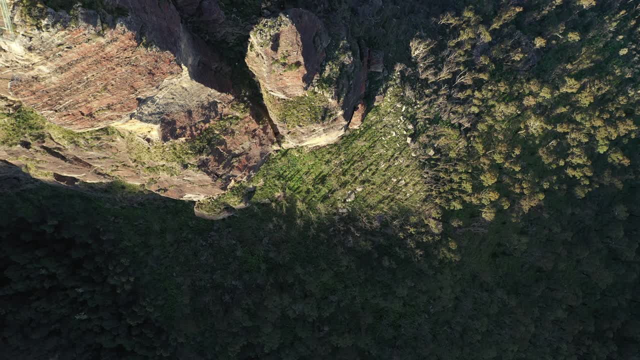 移动到山崖岩层之上，森林山谷，鸟瞰图视频素材