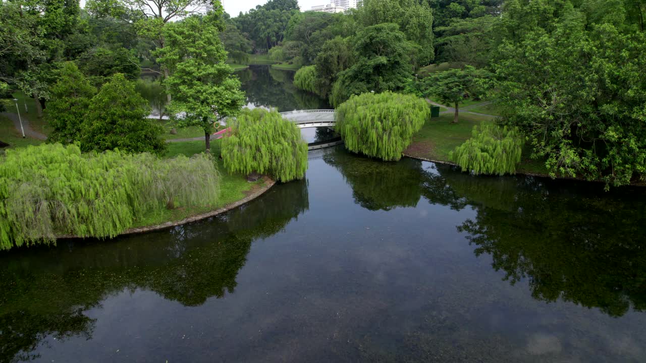 无人机飞越湖泊和池塘视频素材