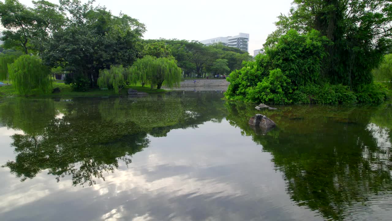 无人机飞越湖泊和池塘视频素材