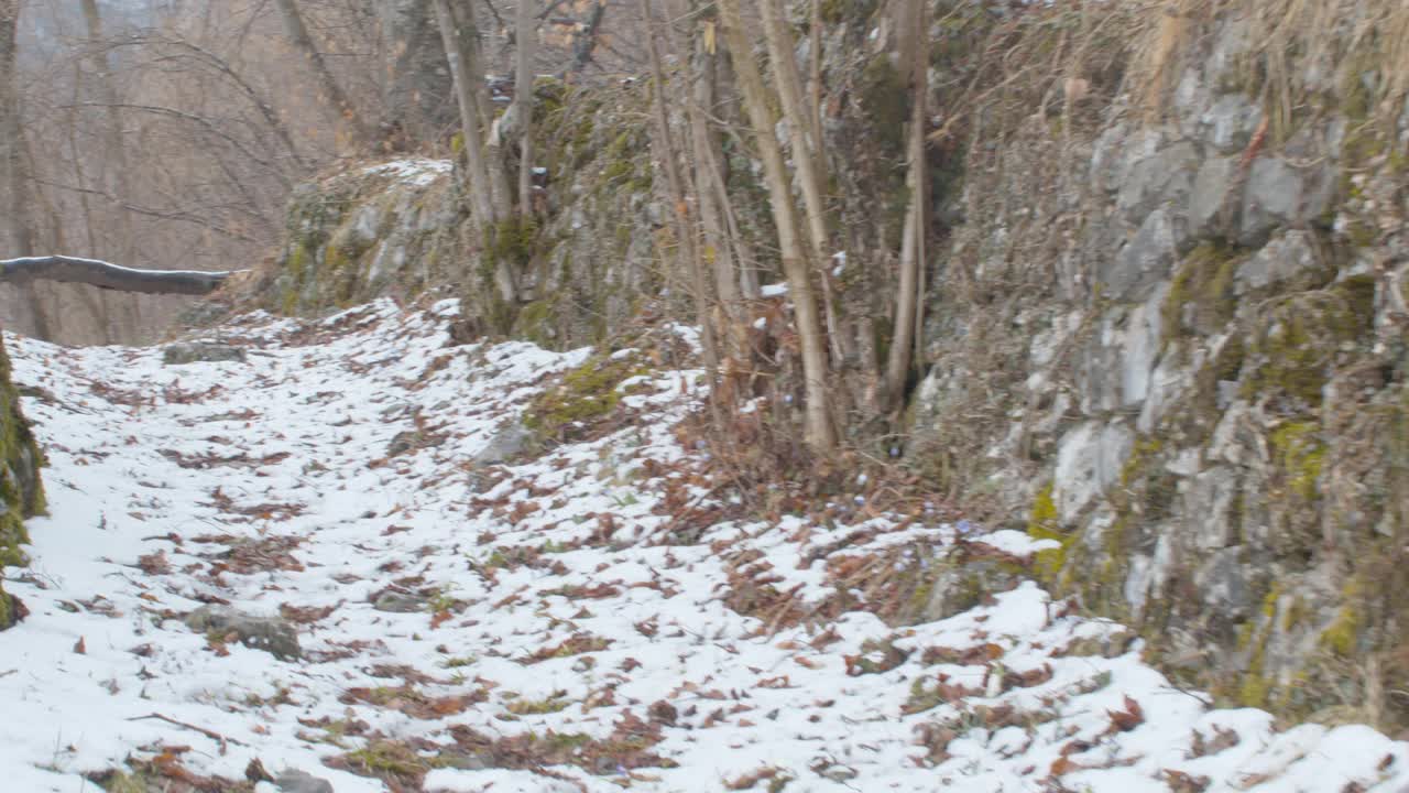 在雪山上用万向节行走视频素材