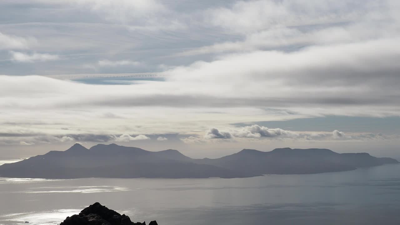 英国苏格兰斯凯岛库林山脊上的Sgurr Dearg俯瞰着朗姆岛。视频素材