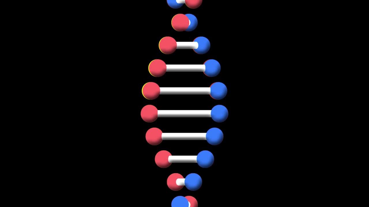 dna链在黑色背景上旋转的动画视频素材