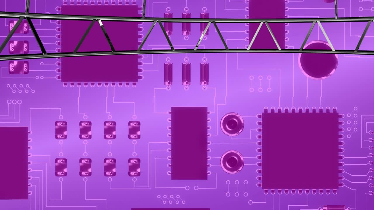动画开始在粉红色的金属字母在电脑电路板上粉红色的背景视频素材