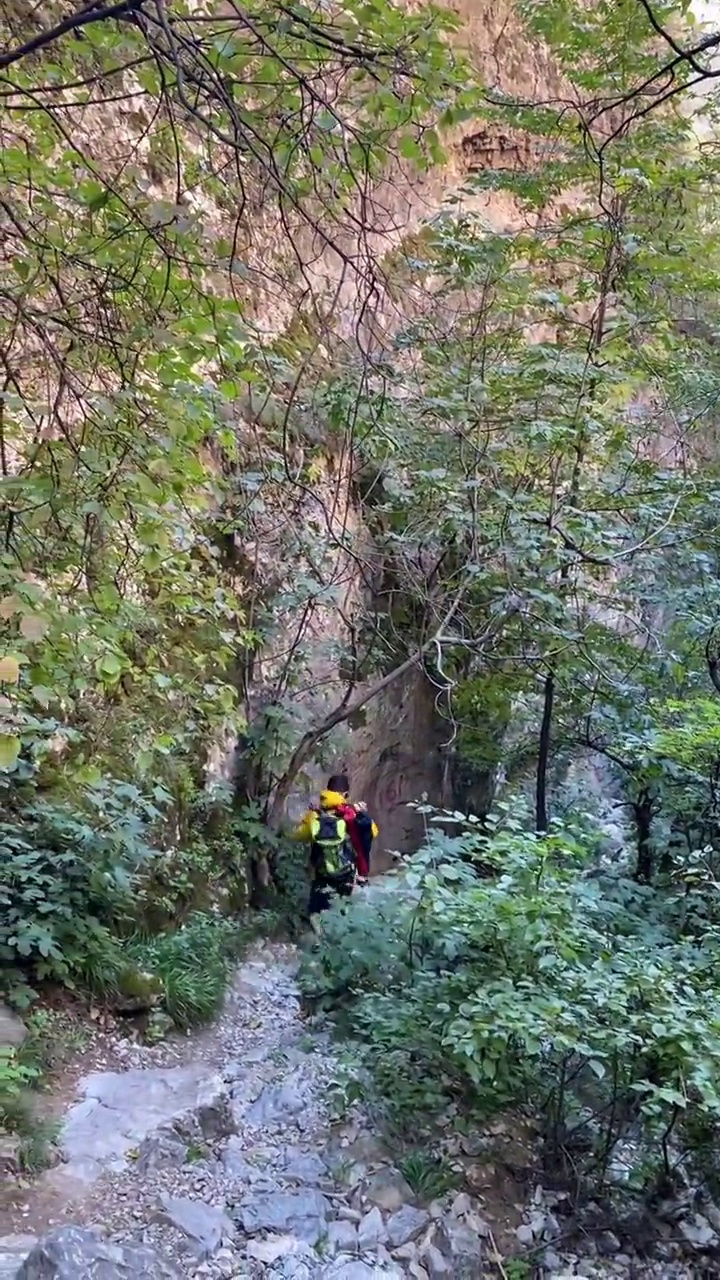 旅行在男子徒步旅行者与背包享受风景视频素材