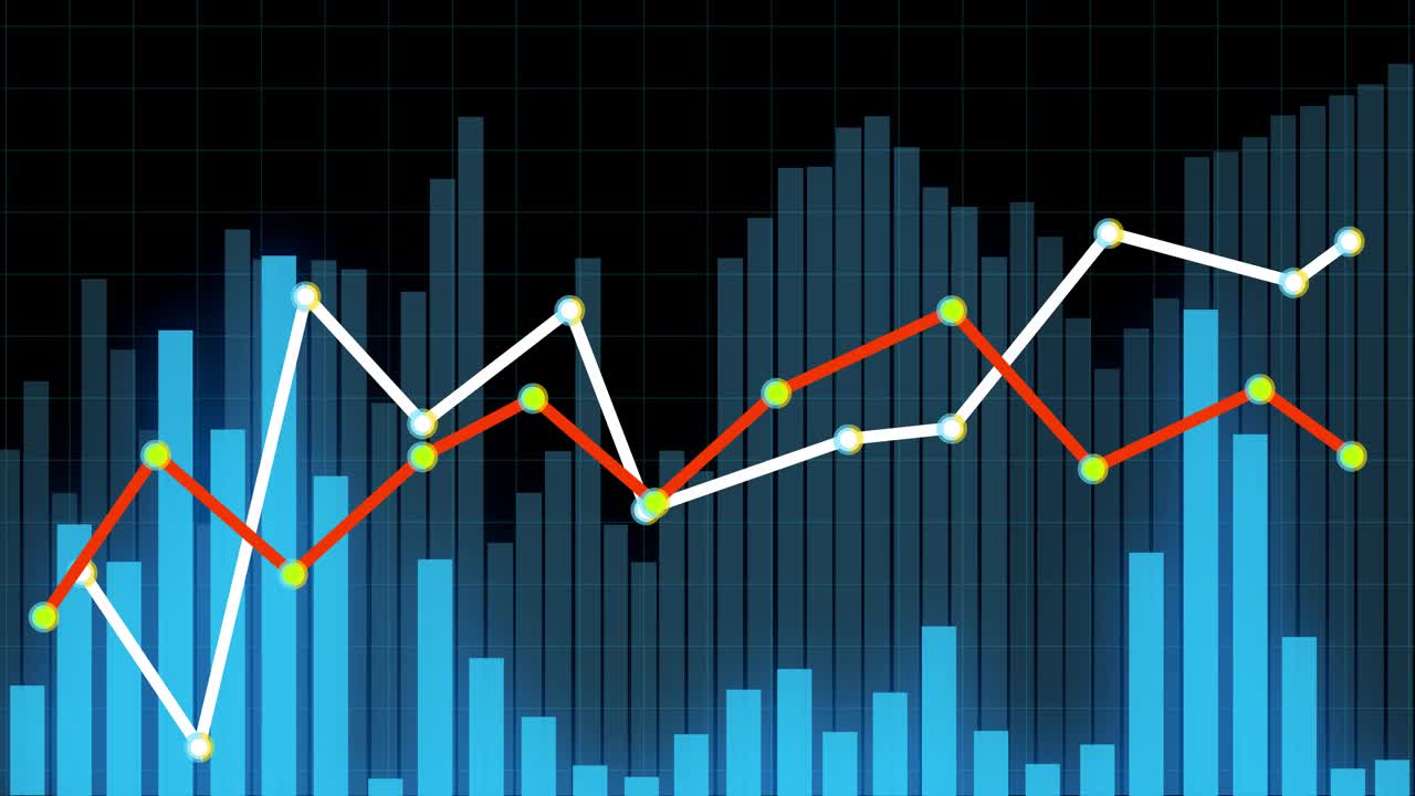 4K金融股票图表，商业数据趋势显示图，经济节点线。视频素材