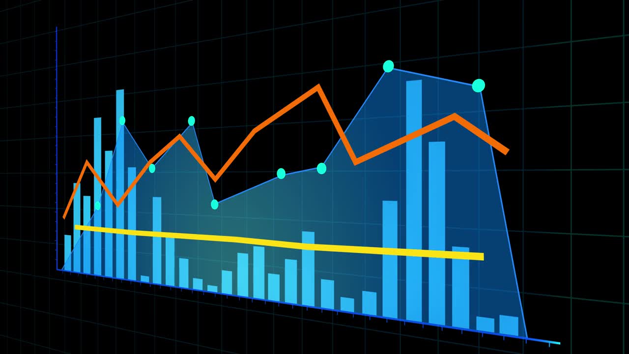 4K金融股票图表，商业数据趋势显示图，经济节点线。视频素材