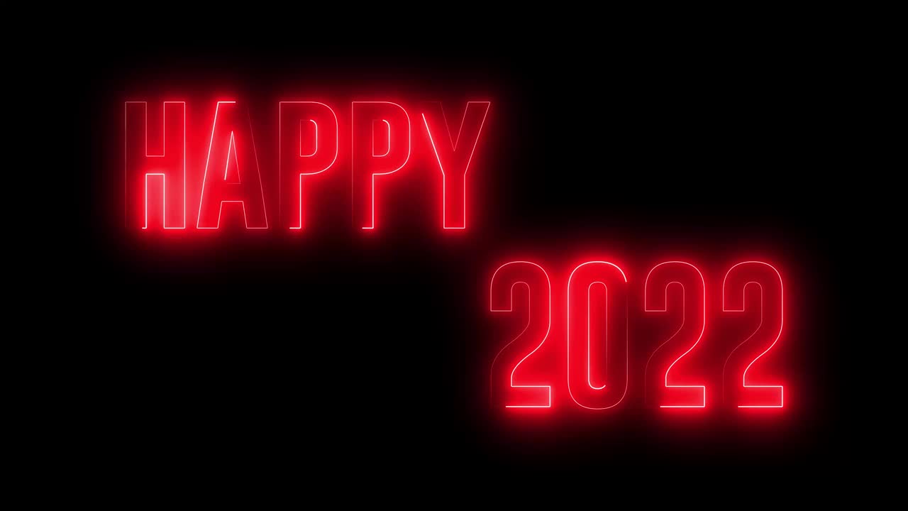 霓虹2022彩色文字“新年快乐2022”。新年有闪闪发光的标志。视频素材