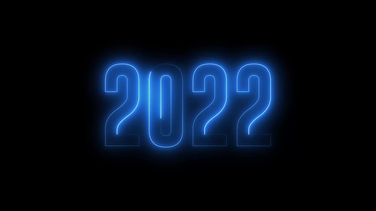 霓虹2022彩色文字“新年快乐2022”。新年有闪闪发光的标志。视频素材