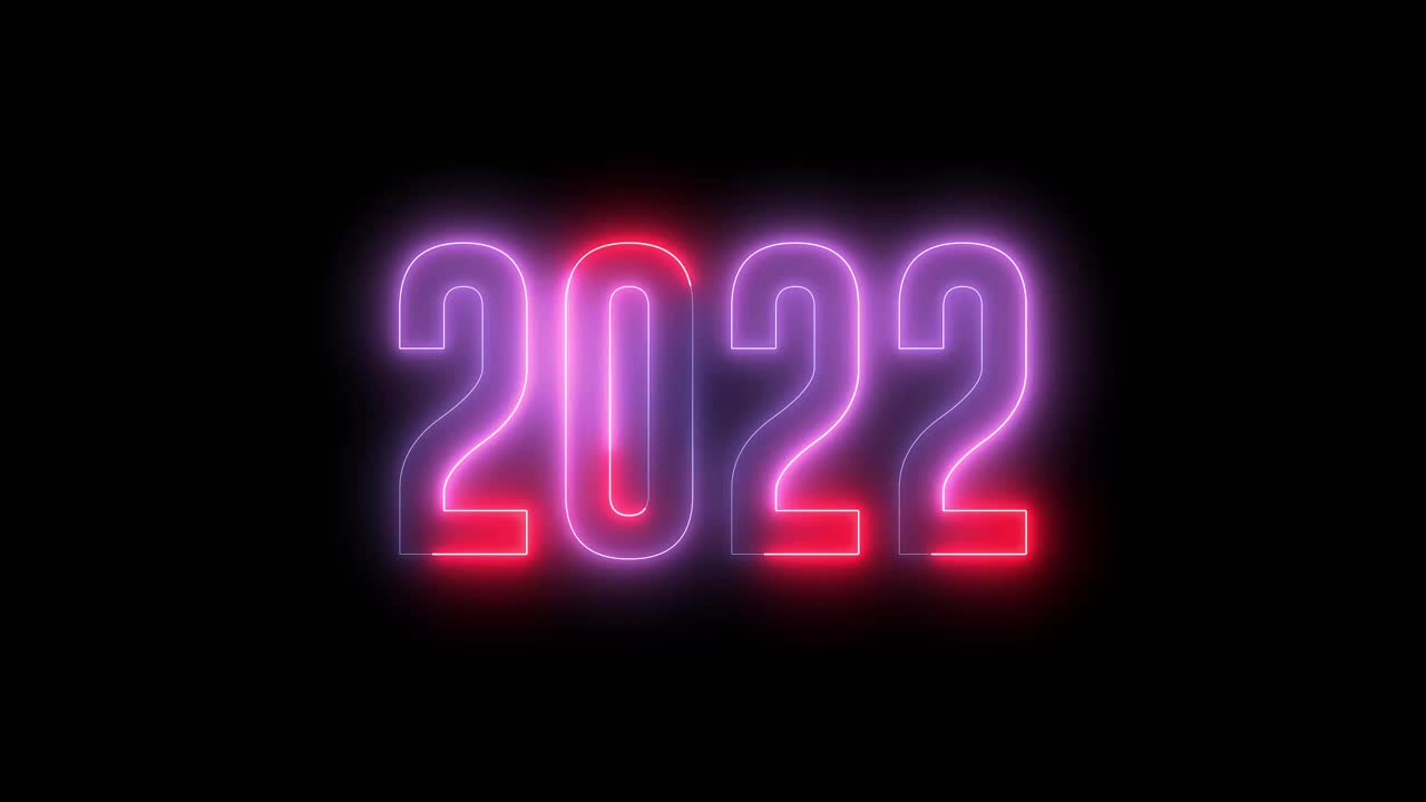 霓虹2022彩色文字“新年快乐2022”。新年有闪闪发光的标志。视频素材