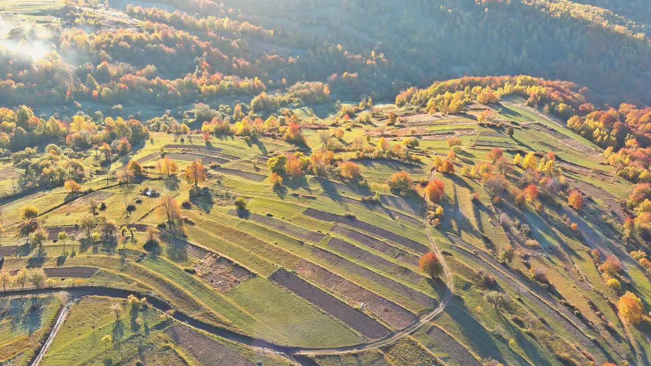 秋天的草地，山巅下的田园风光视频素材