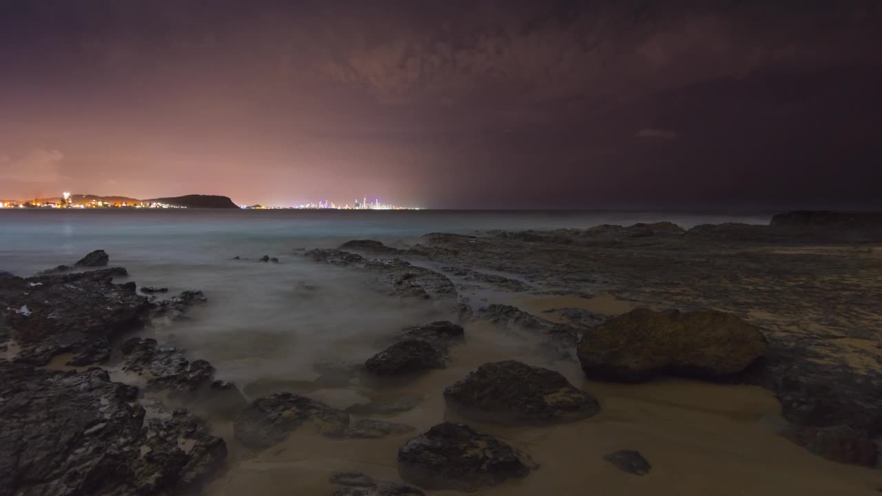 冲浪天堂海滩时间推移夜景黄金海岸视频素材