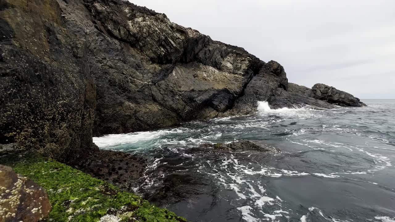 澳大利亚东部一个多岩石的岬角上的海浪和膨胀。视频素材