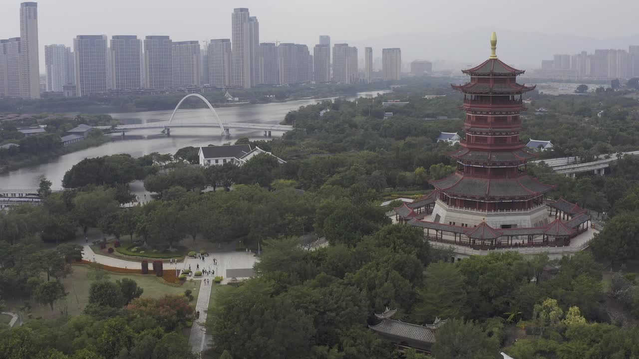 中国园林建筑的空中透视视频素材