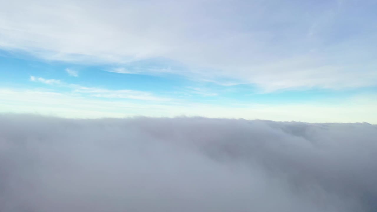 时间流逝，美丽的天空与云彩的背景。时光流逝，白云与蓝天。在移动的云景中飞行。飞机全景。云在运动视频素材