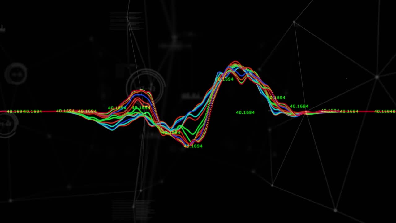 黑色背景上的网络连接和各种数据处理的动画视频素材