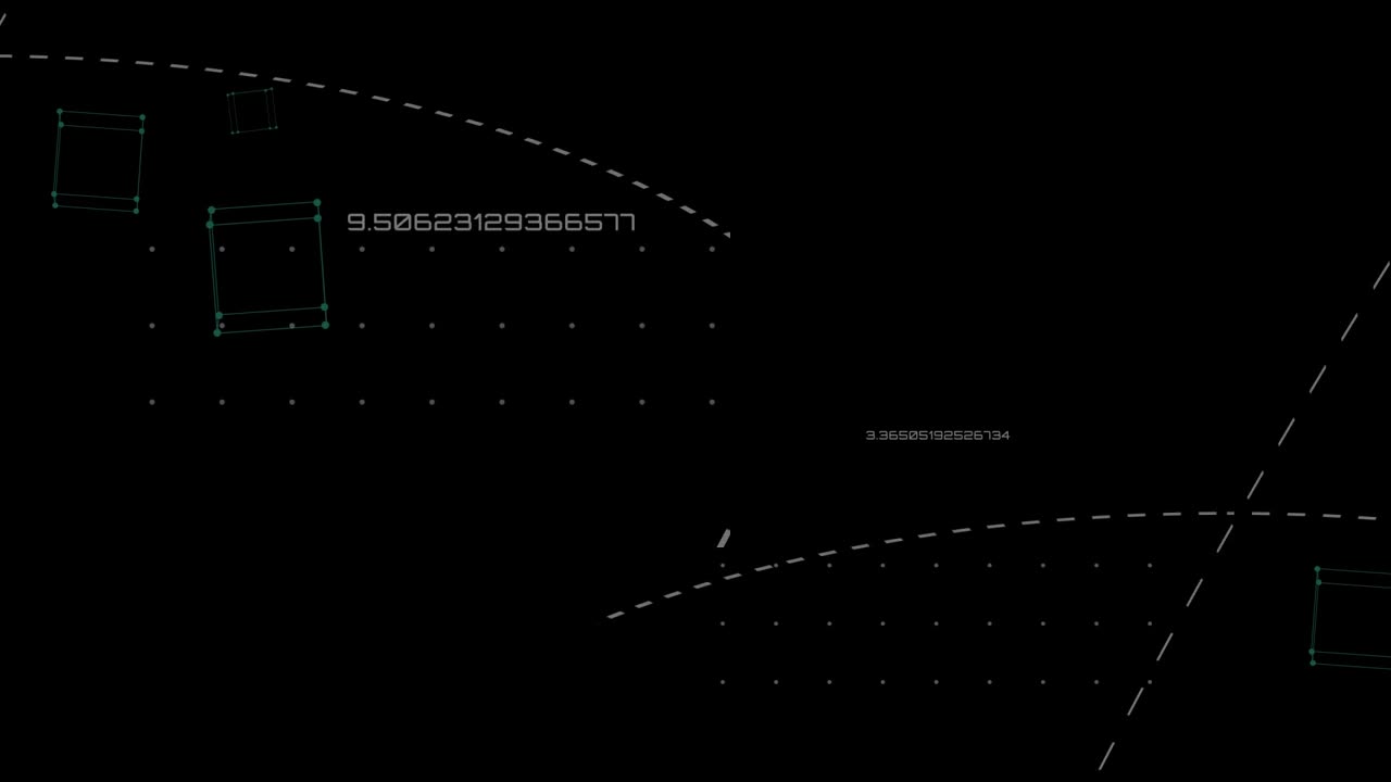 在黑色背景上的几何形状上处理数据的动画视频素材