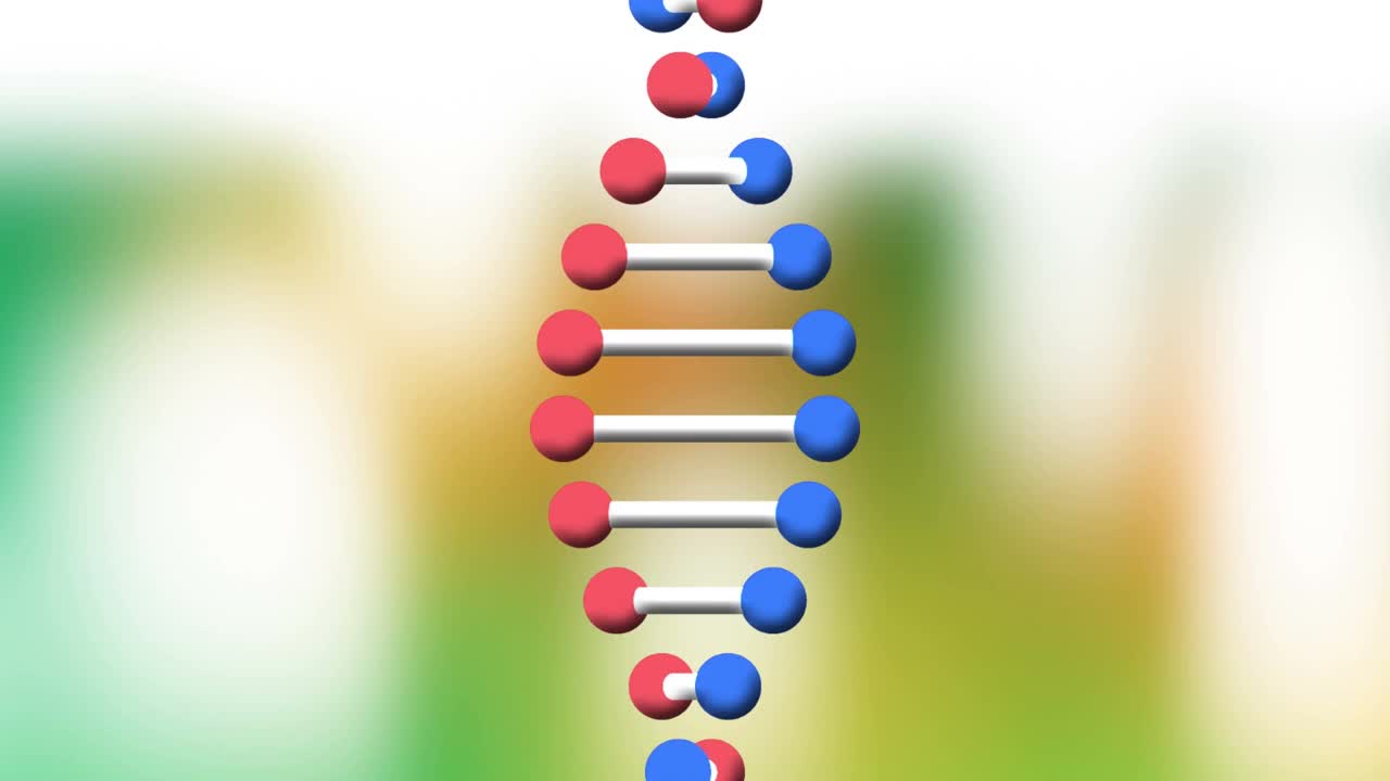 动画的dna链上彩色的数字背景视频素材