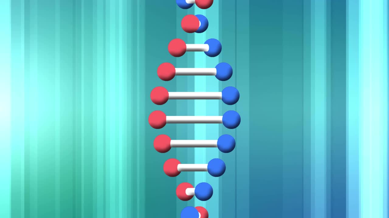 动画的dna链上彩色的数字背景视频素材