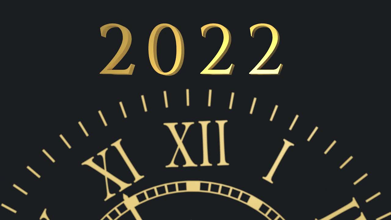 圣诞新年贺卡背景与黄金和闪光时钟即将冲击新年2022 4K分辨率视频素材