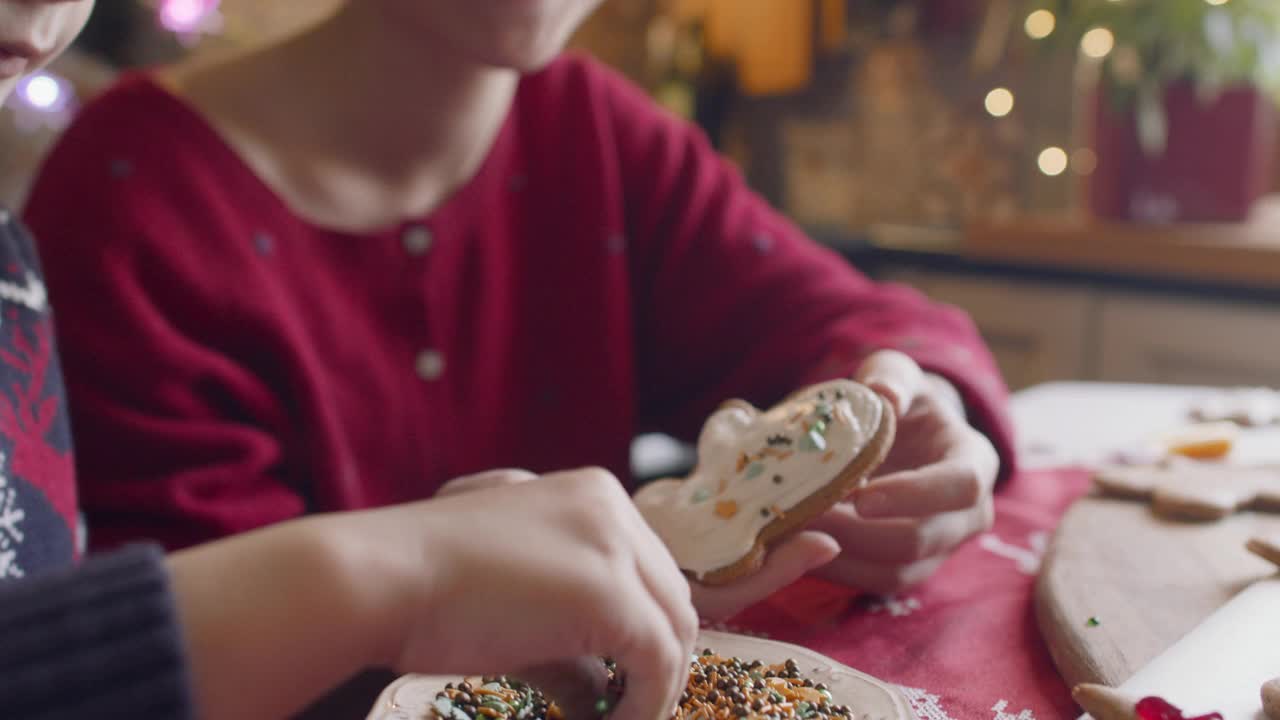 一家人在厨房里做圣诞饼干视频素材