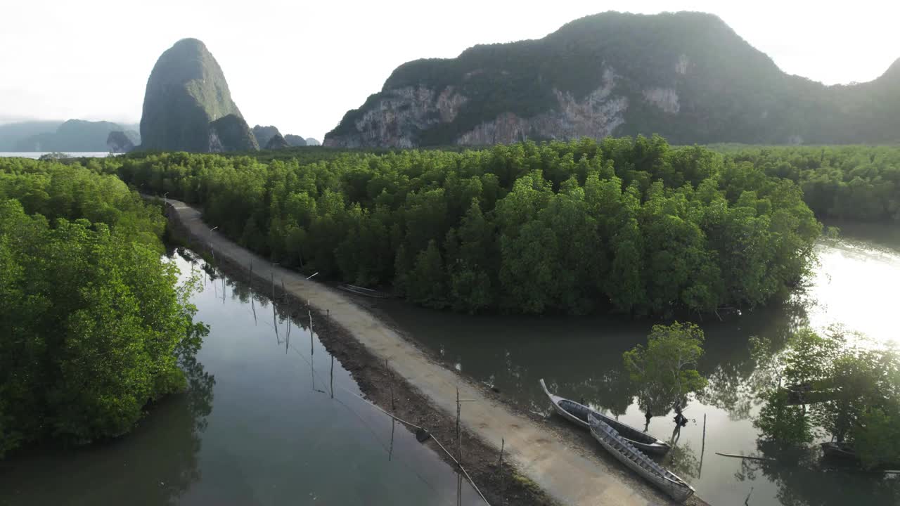 4K Footage Unseen Thailand:鸟瞰图曲线沿热带雨林在Phang nga湾“Samed nangchee”，泰国。视频下载