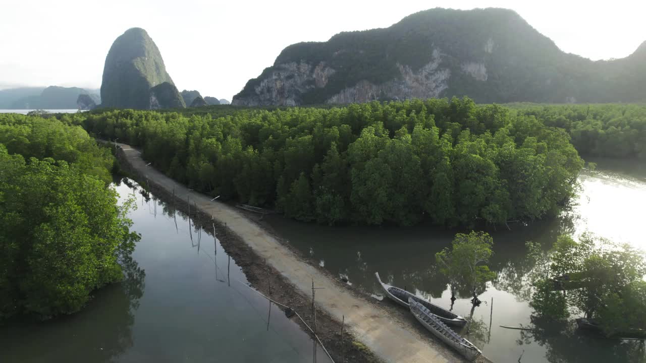 4K Footage Unseen Thailand:鸟瞰图曲线沿热带雨林在Phang nga湾“Samed nangchee”，泰国。视频下载