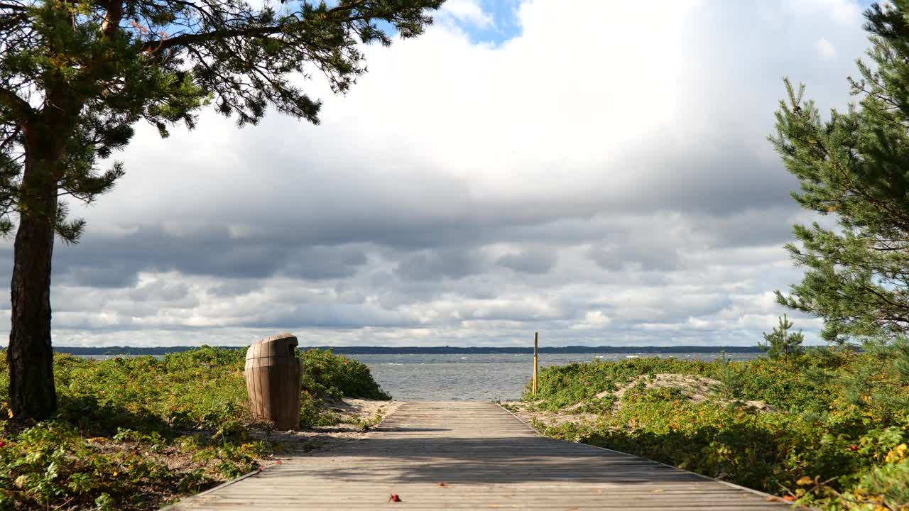 秋天波罗的海海滨的宁静景色视频素材