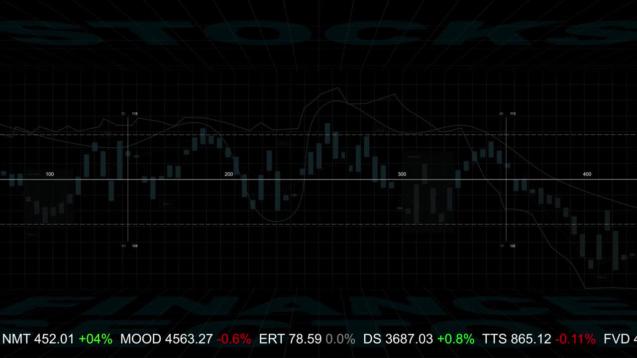 股票市场交易图形电子板与财务数据。股票交易市场指数表视频素材