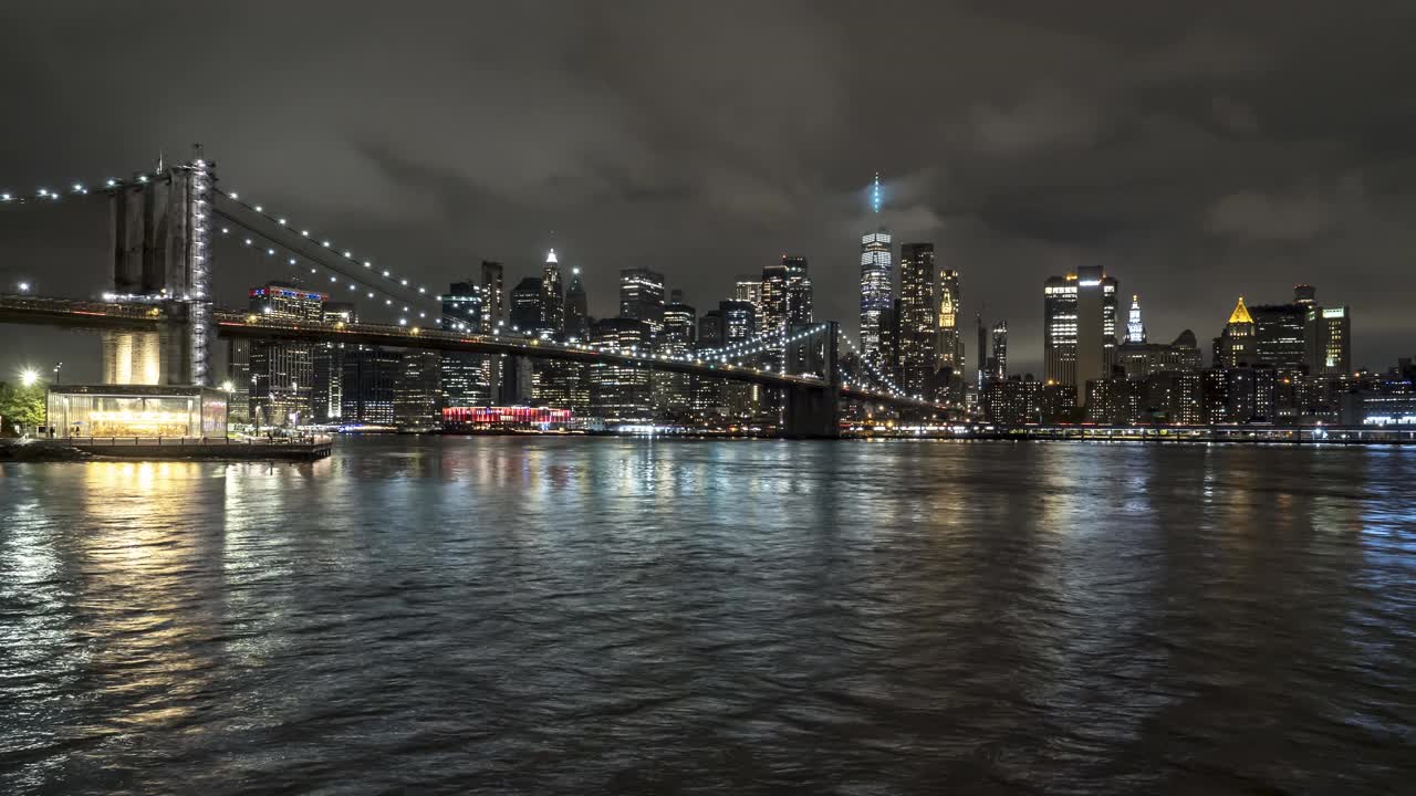 纽约市夜间天际线的时间流逝视频素材