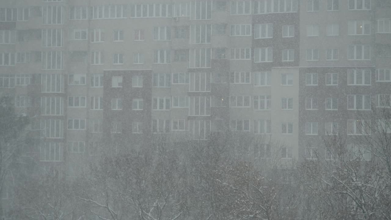 城市里大雪纷飞，能见度很低视频素材