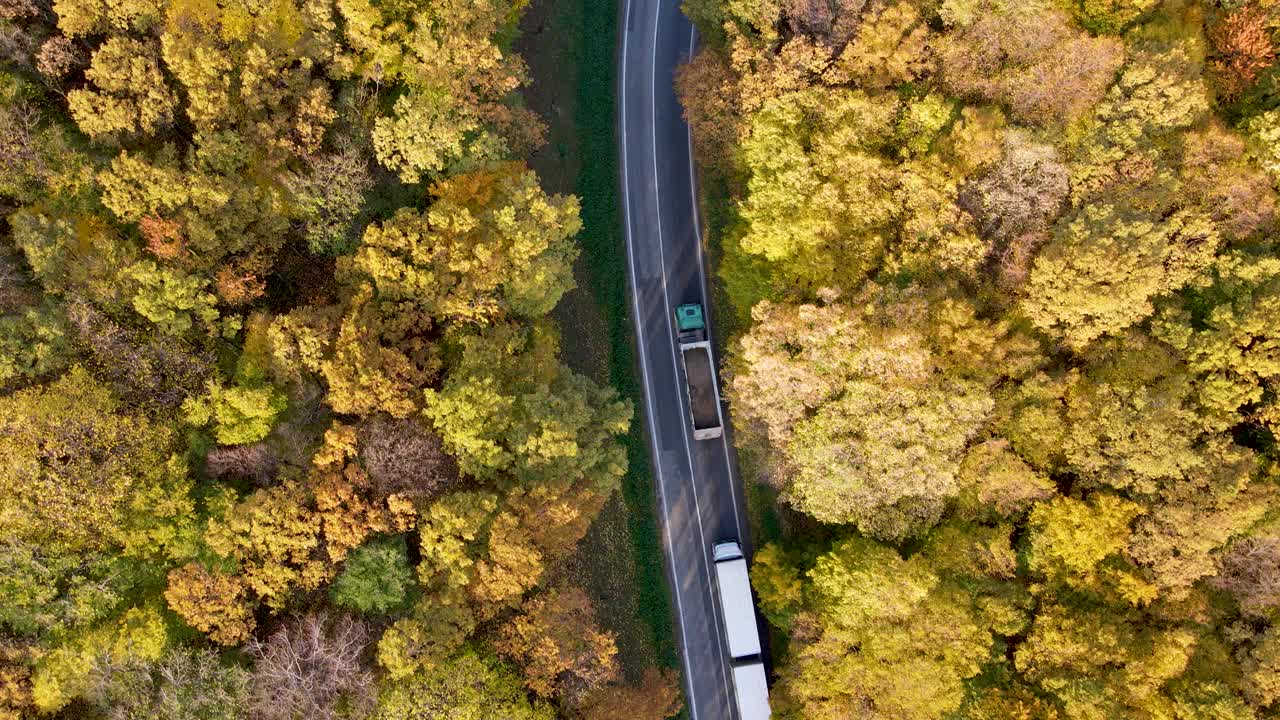 卡车沿着公路行驶穿过森林视频素材