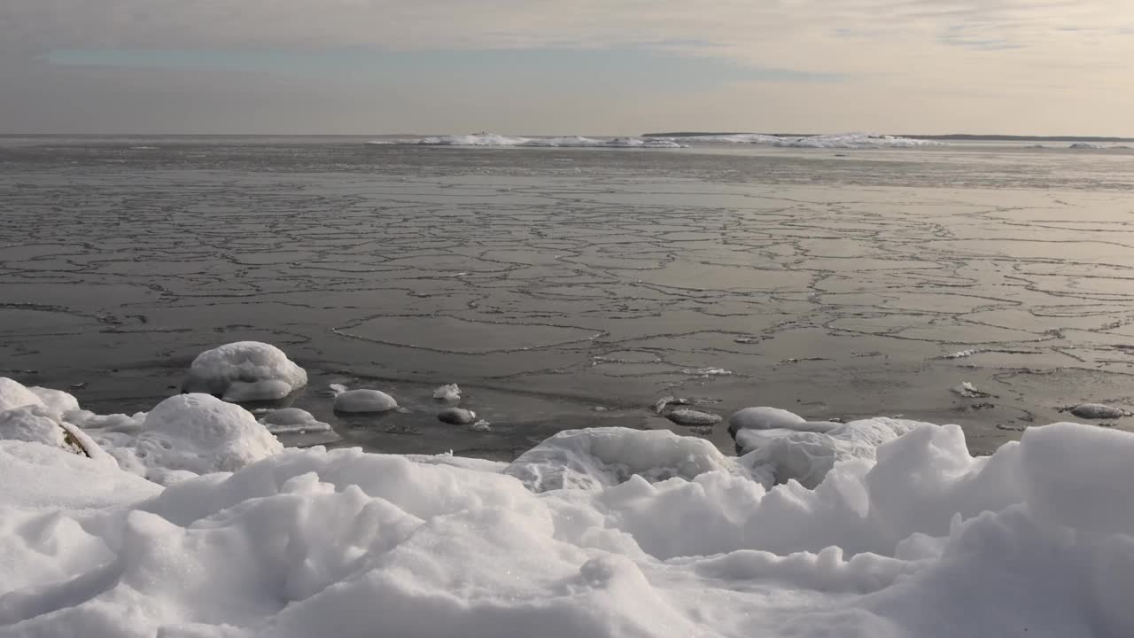 冬天，瑞典以外的波罗的海结冰的水和雪视频素材