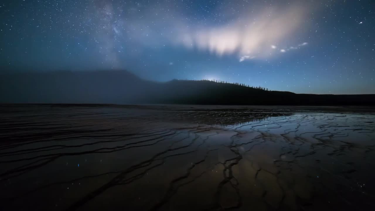 时间流逝田园诗的湿景观在星空下的夜晚-耶洛奈夫，加利福尼亚视频素材