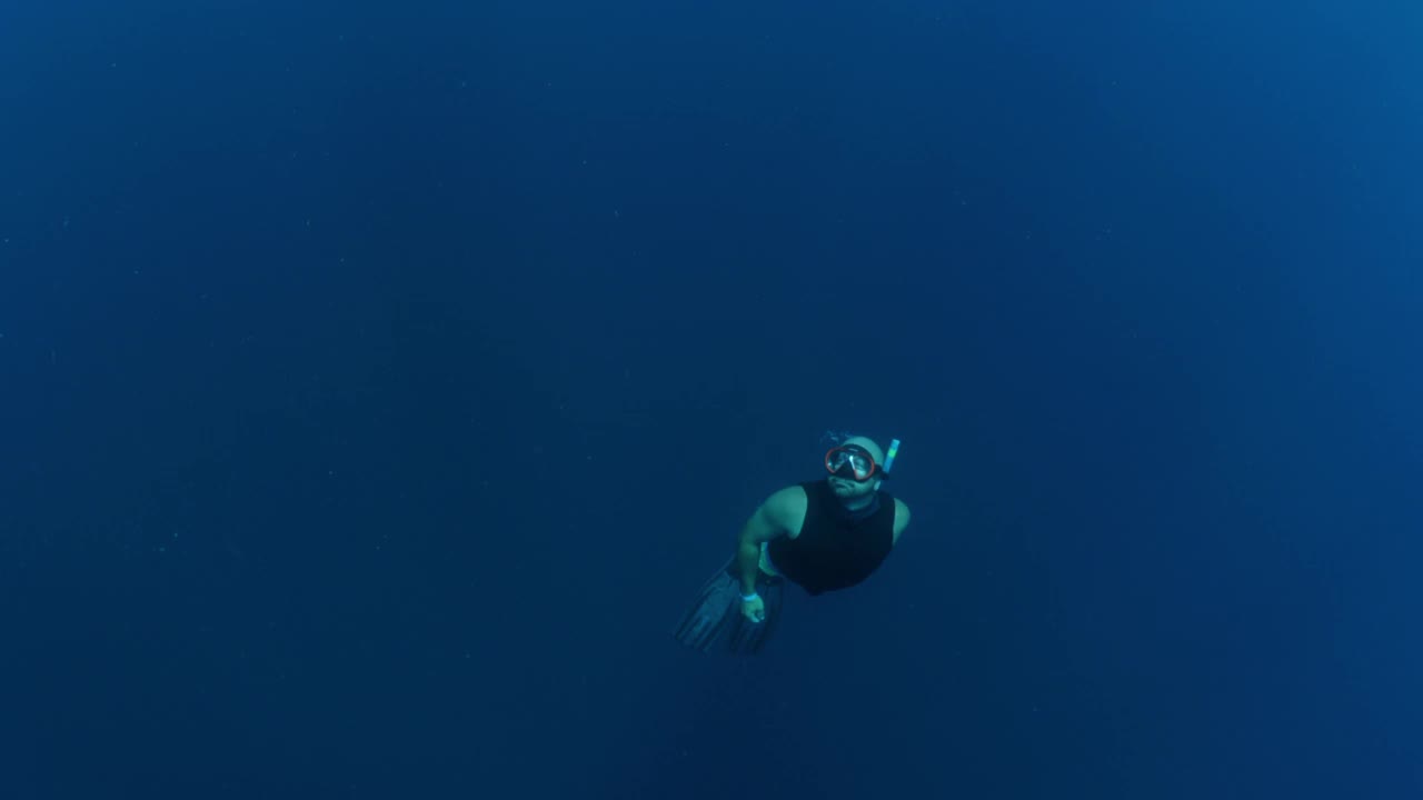 男性游客在水下探索的特写镜头——墨西哥Isla Mujeres视频素材