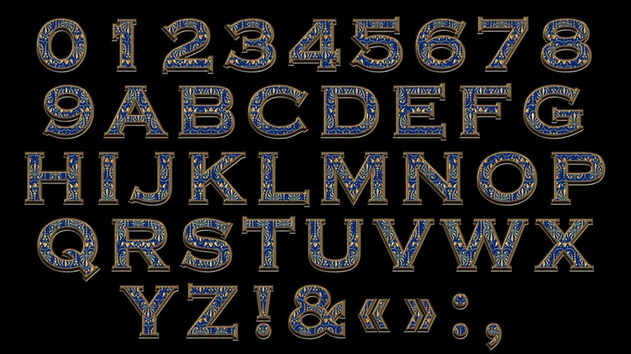 仙女字母表。3 d。镀金字体与复古装饰。将生动的字母组合成题词。视频下载