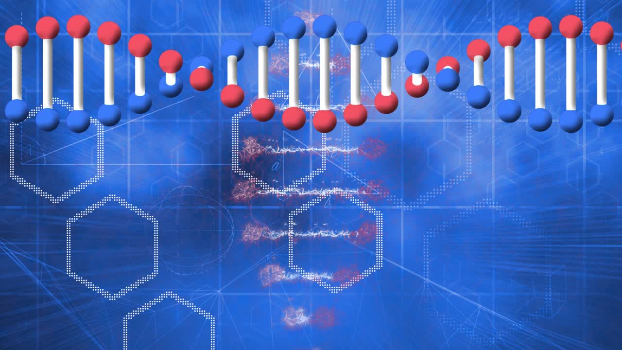 动画dna链形状在蓝色背景上视频素材