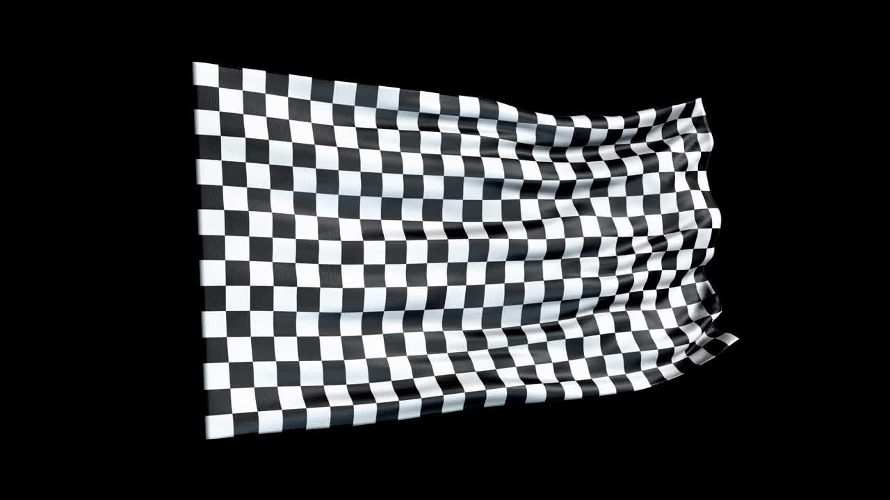 逼真的格子旗正在挥舞3D动画。爱国主义运动自由的黑白方格旗。4K Checkered flag无缝循环动画。视频素材