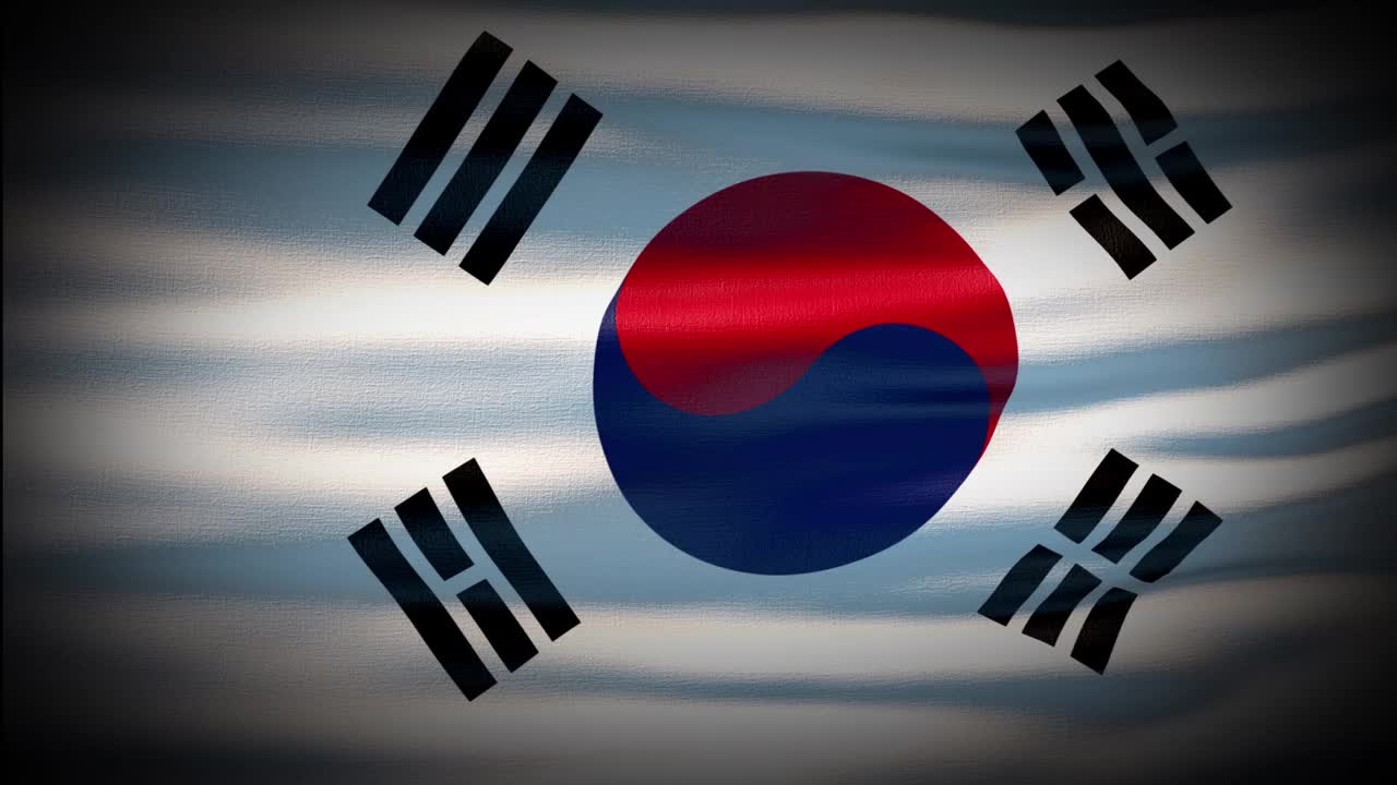 动画韩国国旗正在无缝循环挥舞。韩国国旗在风中飘扬。逼真的4K韩国国旗特写。视频素材