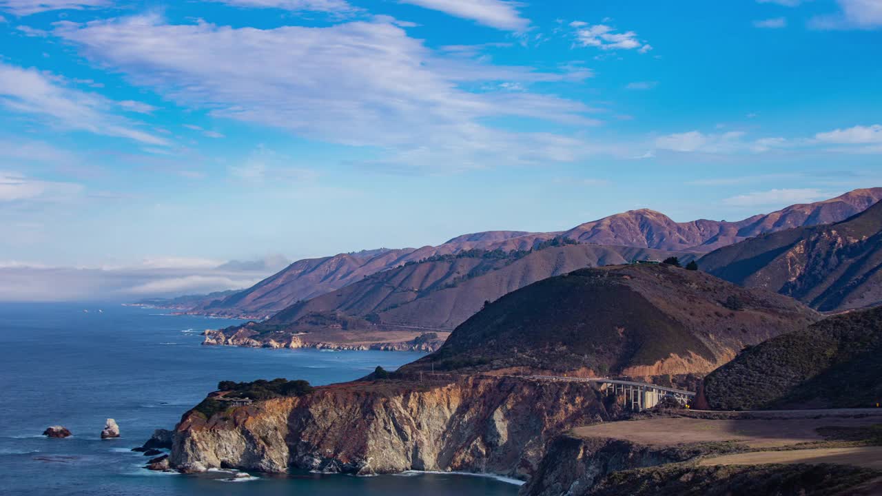 时间推移-太平洋海岸的全景在大苏尔，加利福尼亚视频素材