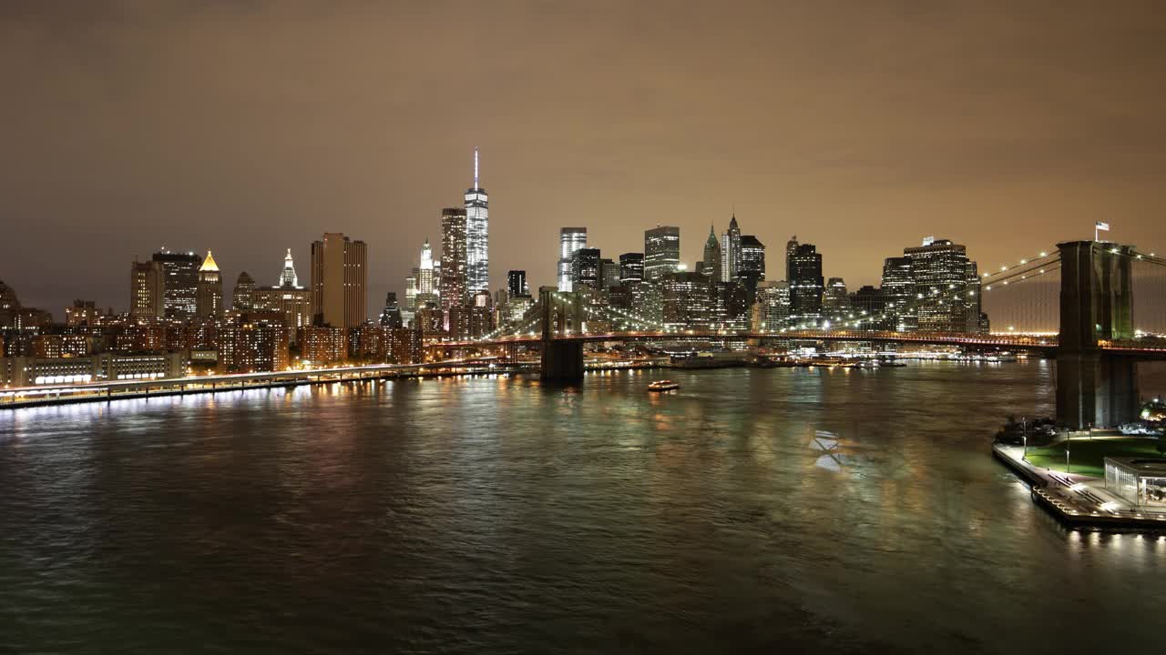 夜光布鲁克林大桥全景4k时间间隔视频素材